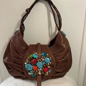 Cole Haan jewel embellished flap leather handbag